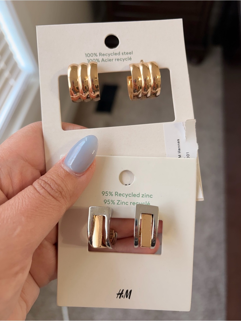 H&M Two-Pair Mixed Metal Hoop and Bar Stud Earrings - Gold & Silver